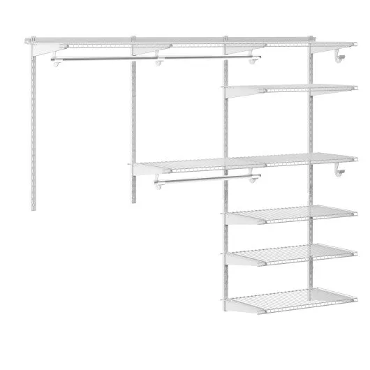 Adjustable Closet Organizer Kit with Shelves and Hanging Rods for 4 to 6 Feet-White