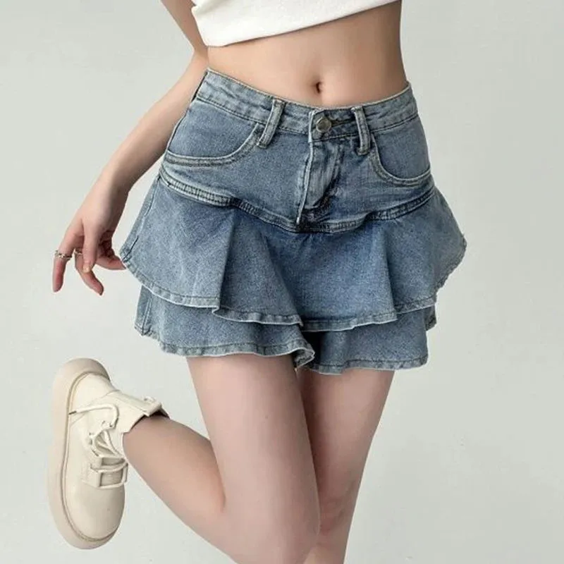 Aiertu Vintage Skirts Y2k Korean Style Women Jean Skirt Blue Kawaii Harajuku A-Line Denim Skirt Chic Casual Fashion Summer Clothes