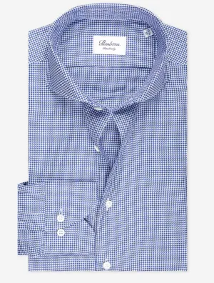 Blue Houndstooth Casual Fitted Body Shirt