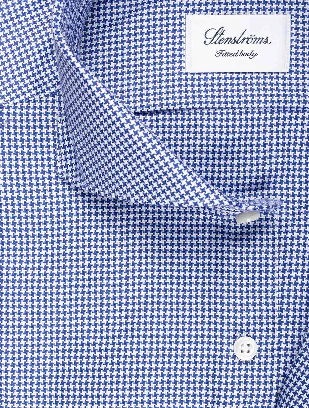 Blue Houndstooth Casual Fitted Body Shirt