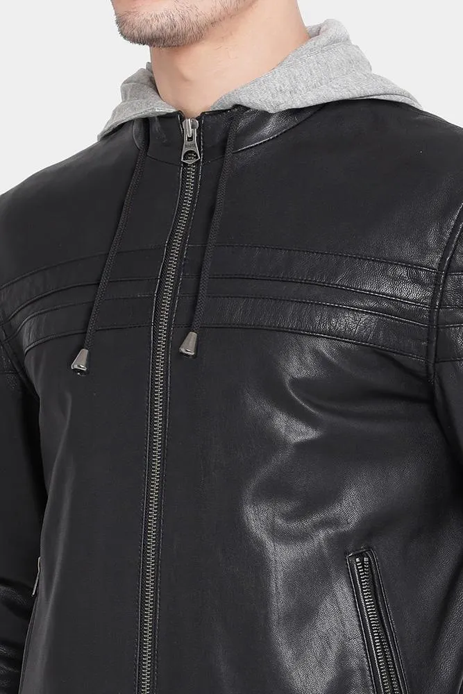 Brice Black Hooded Leather Jacket for Men