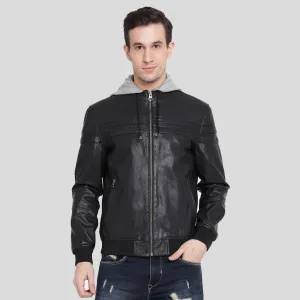 Brice Black Hooded Leather Jacket for Men