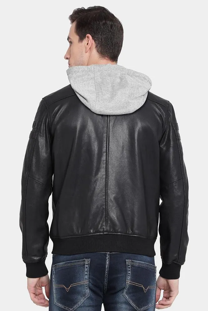 Brice Black Hooded Leather Jacket for Men