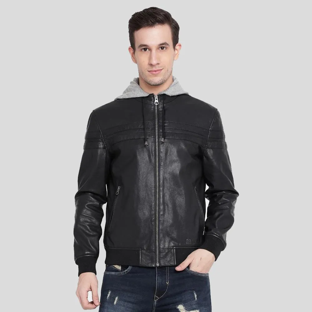 Brice Black Hooded Leather Jacket for Men