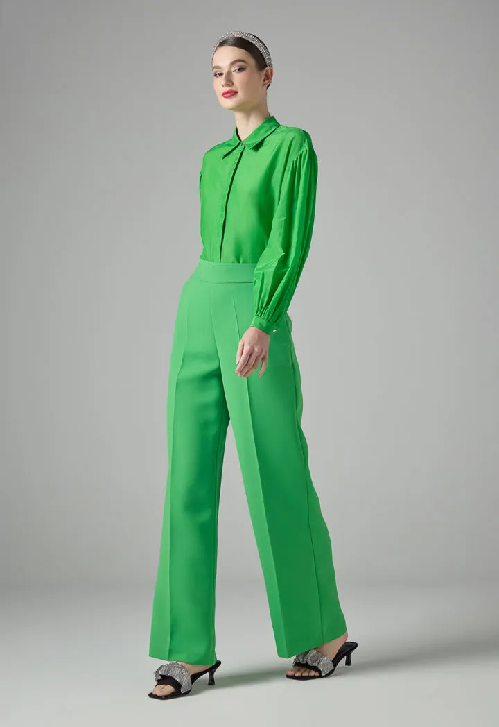 Choice High-Waist Solid Wide Legs Trousers Green