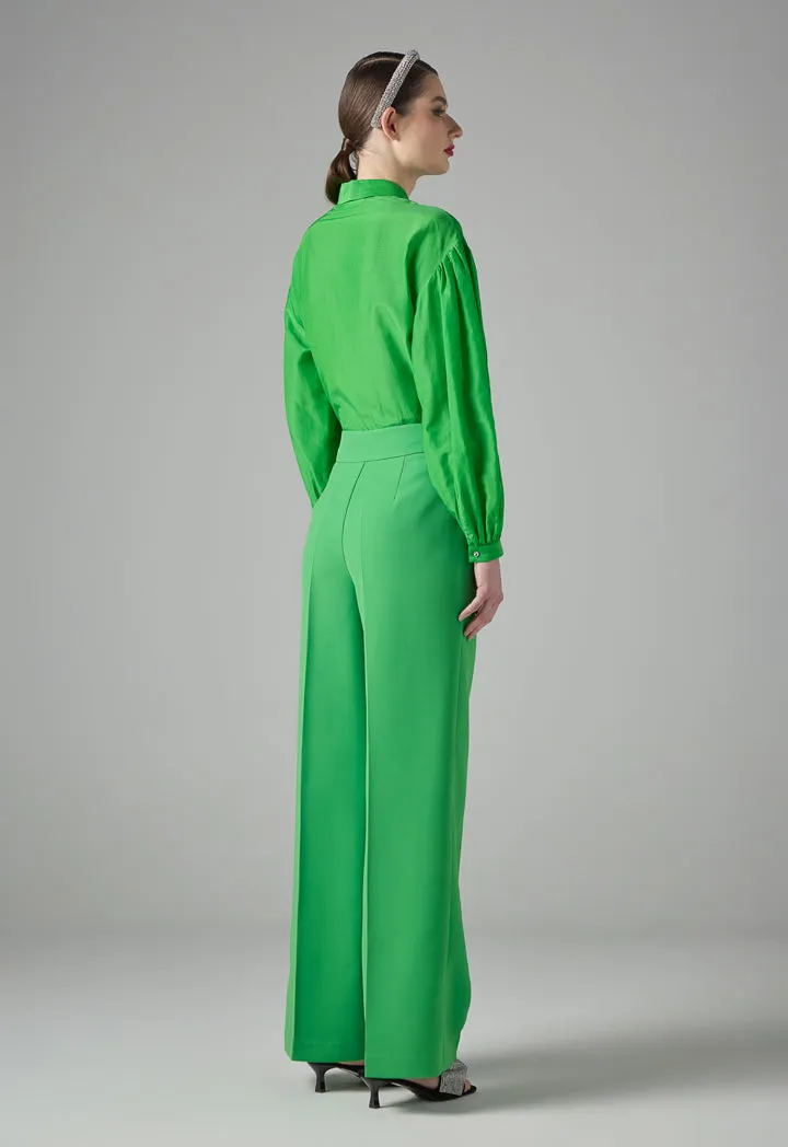 Choice High-Waist Solid Wide Legs Trousers Green