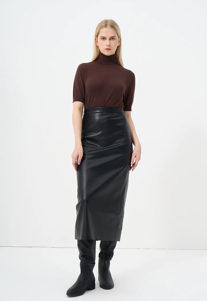 Choice Single Tone Faux Leather Skirt Black