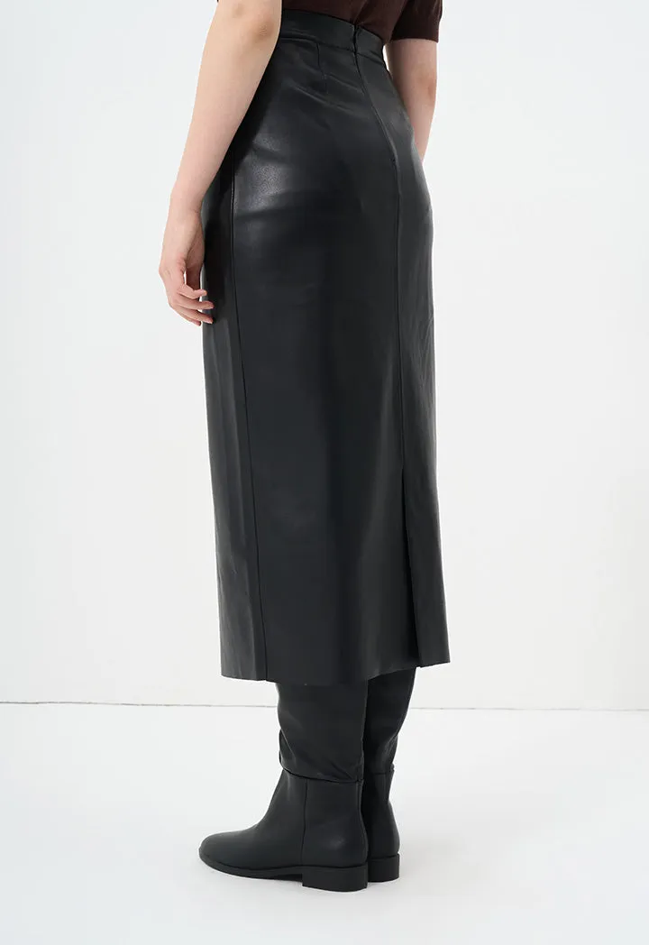 Choice Single Tone Faux Leather Skirt Black