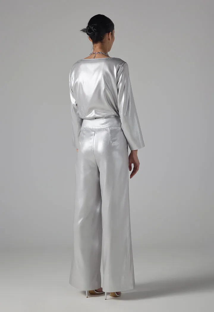 Choice Wide Leg Metallic Foil Trousers Grey