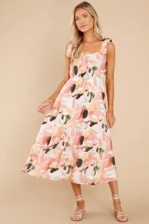 Creative Ideas Peach Multi Print Midi Dress