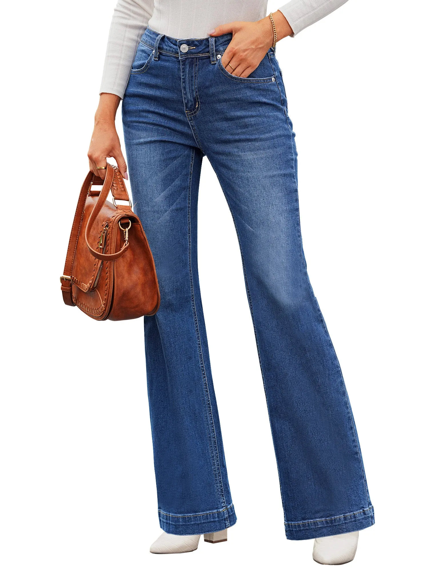 Dark Blue Mid-Waist Stretchable Straight Leg Denim Jeans