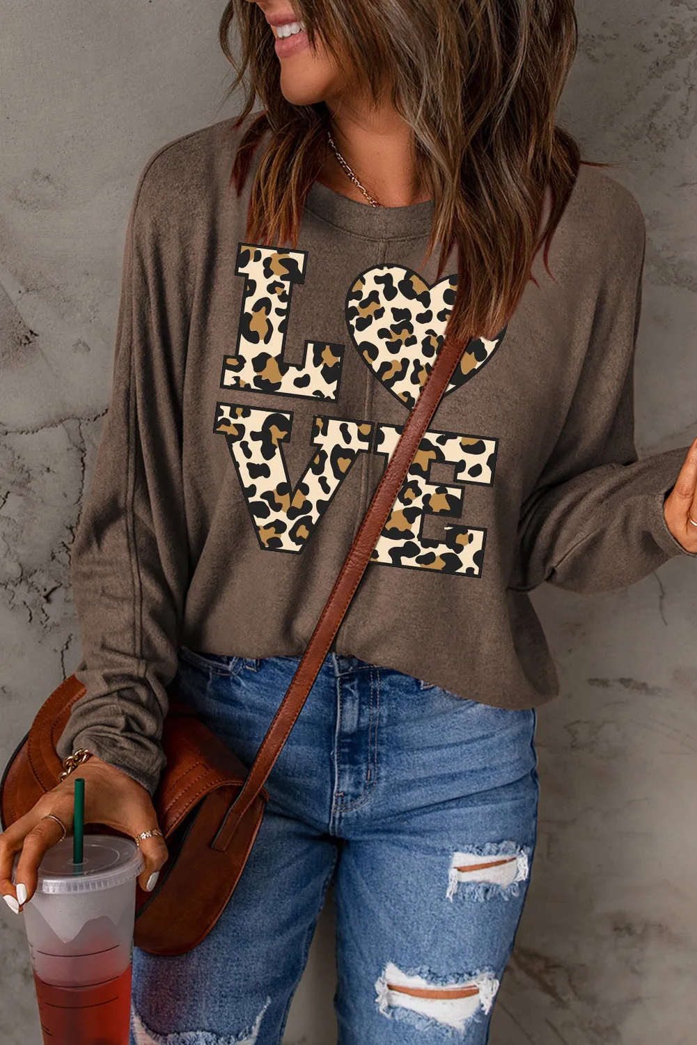 Date Night LOVE Leopard Print Patchwork Knit Long Sleeve Top