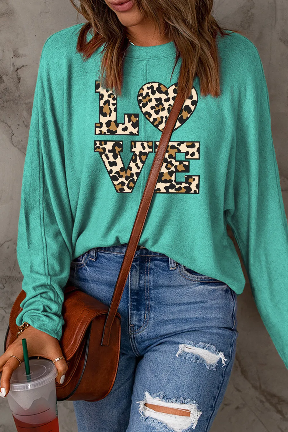 Date Night LOVE Leopard Print Patchwork Knit Long Sleeve Top