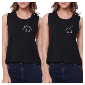 Dinosaurs BFF Matching Black Crop Tops