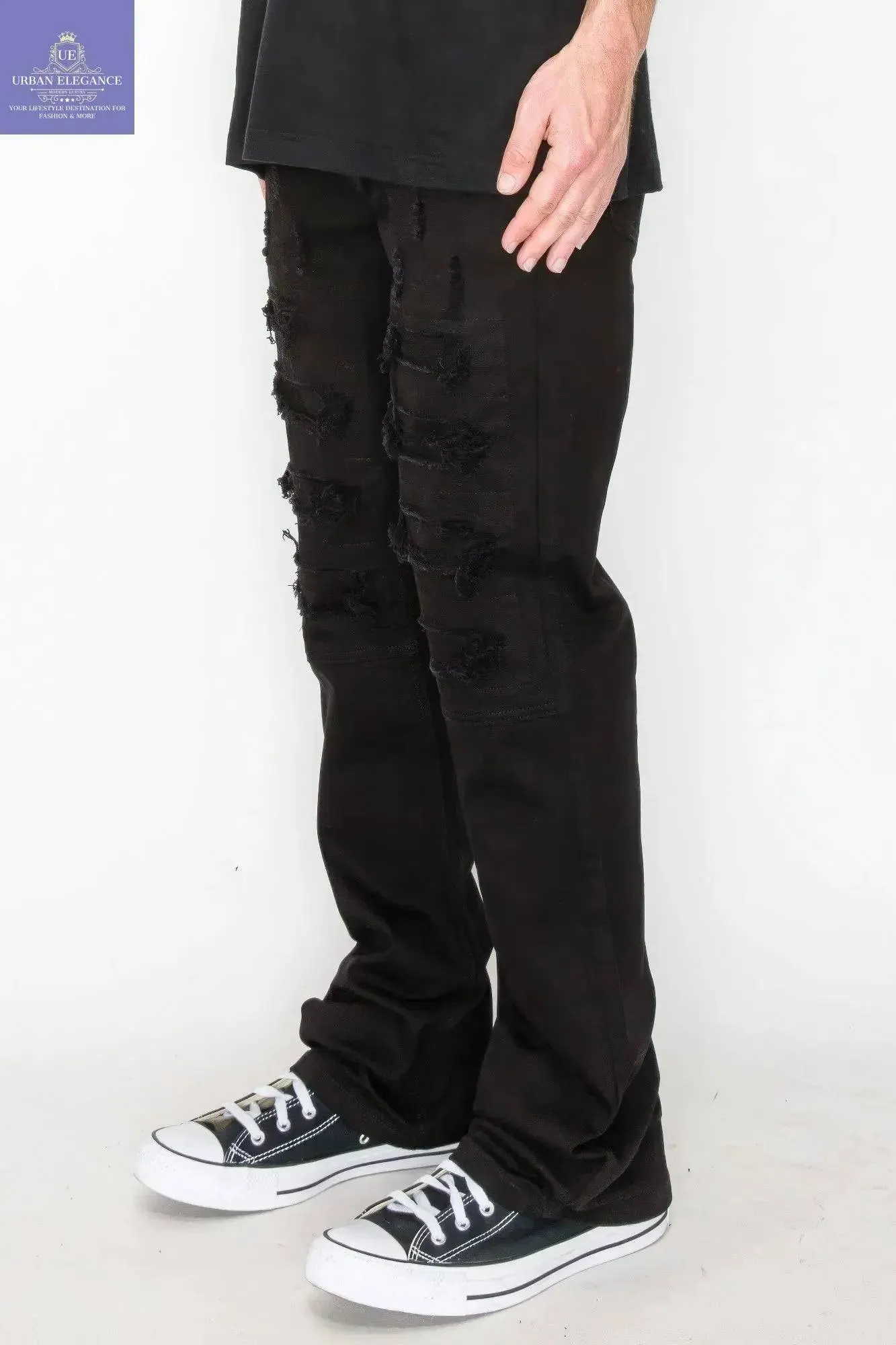 Distressed Black Bootcut Repair Jeans