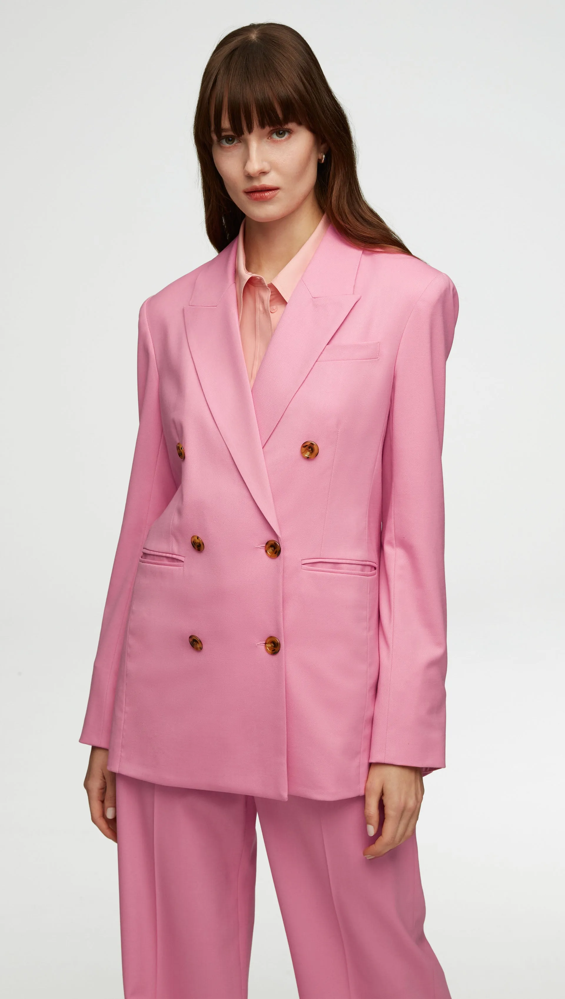 Double-Breasted Blazer in Seasonless Wool | Bubblegum