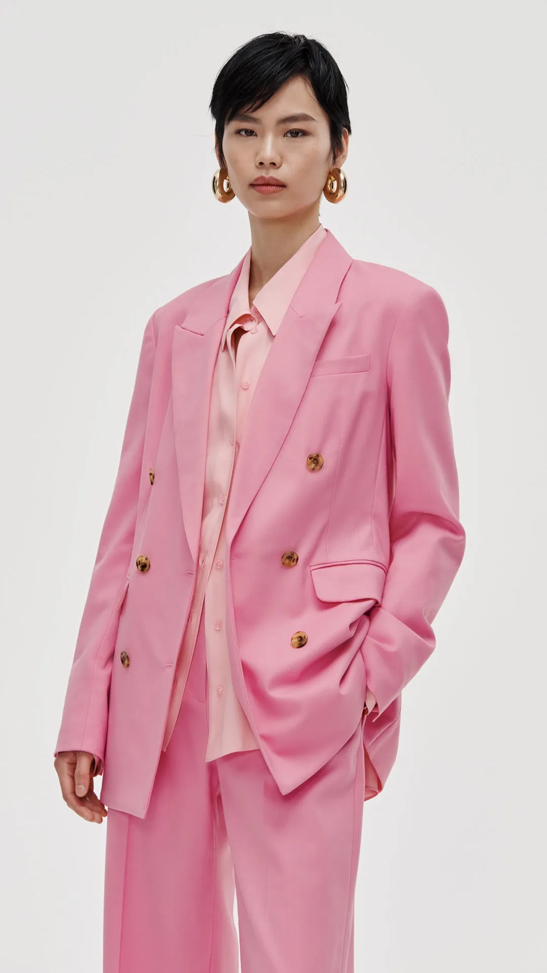 Double-Breasted Blazer in Seasonless Wool | Bubblegum