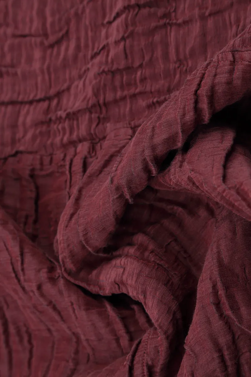 Dropped Edge Crinkled Merlot Silk Jacket