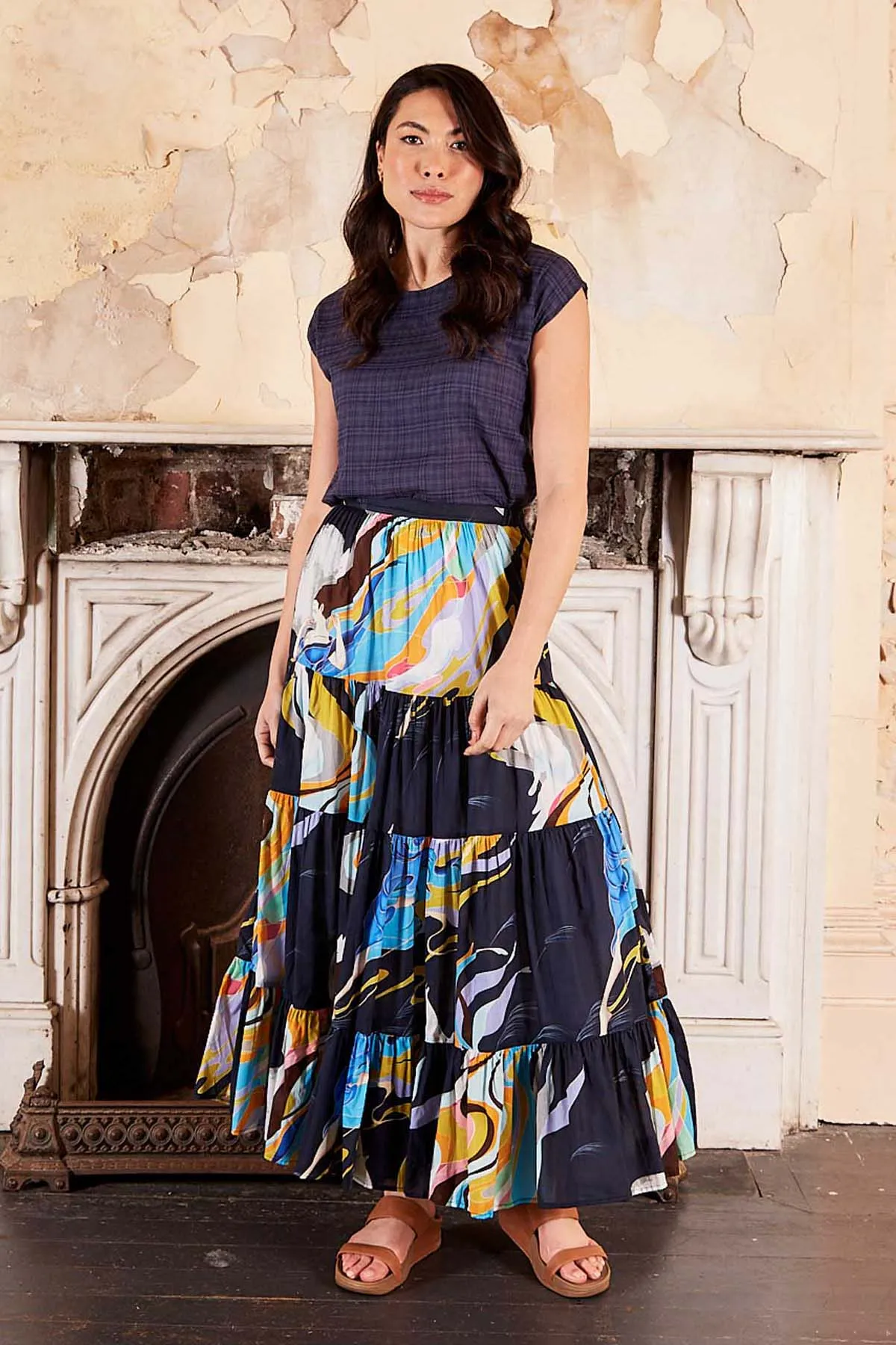 Faith LAX Tiered Skirt Navy in Cotton Voile