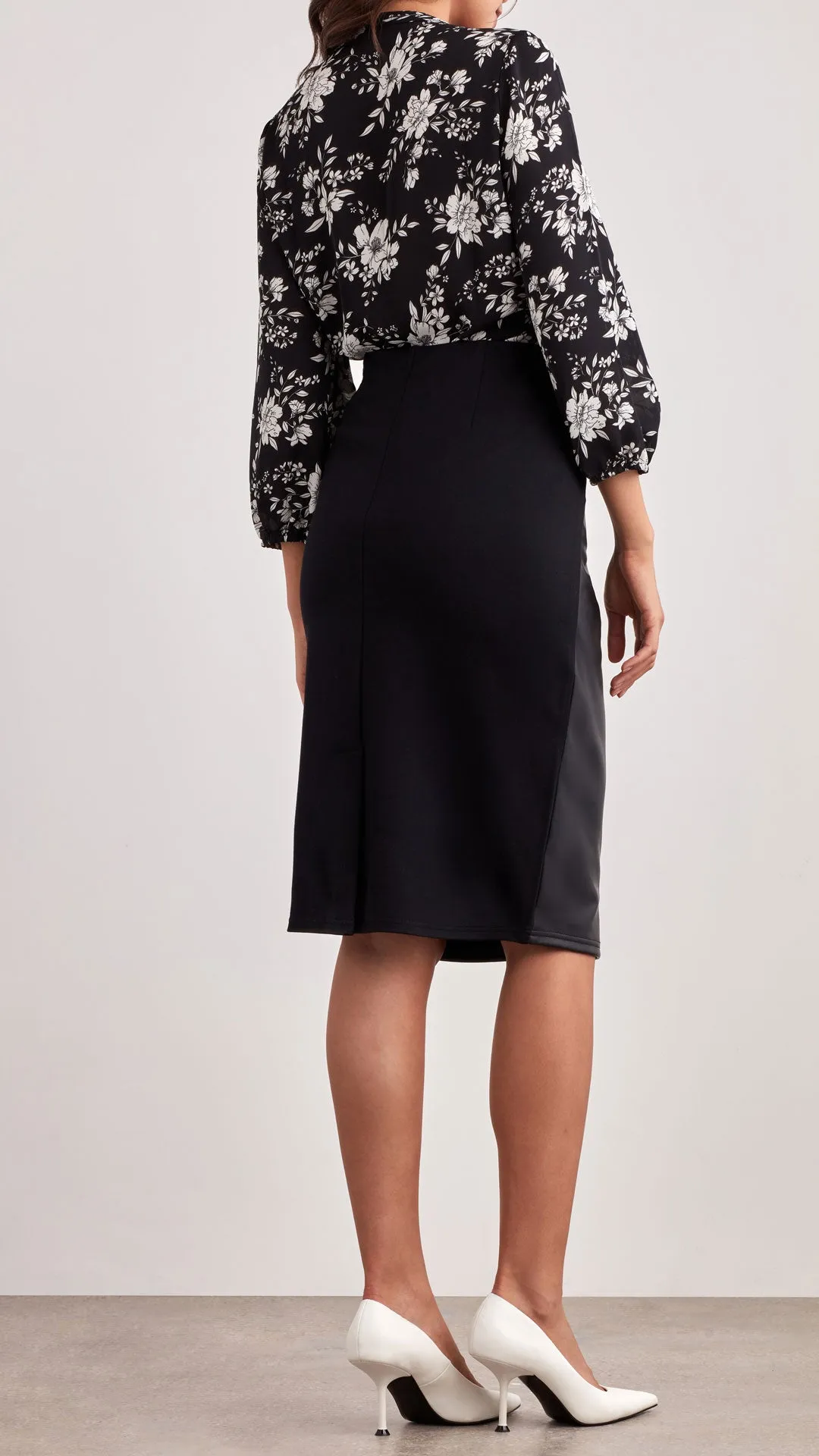 FAUX LEATHER & PONTE SKIRT