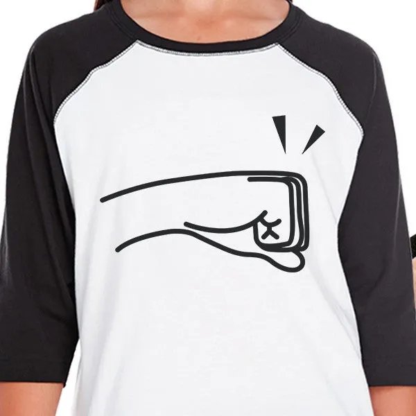 Fists Pound Kid and Baby Matching Black And White Baseball Shirts