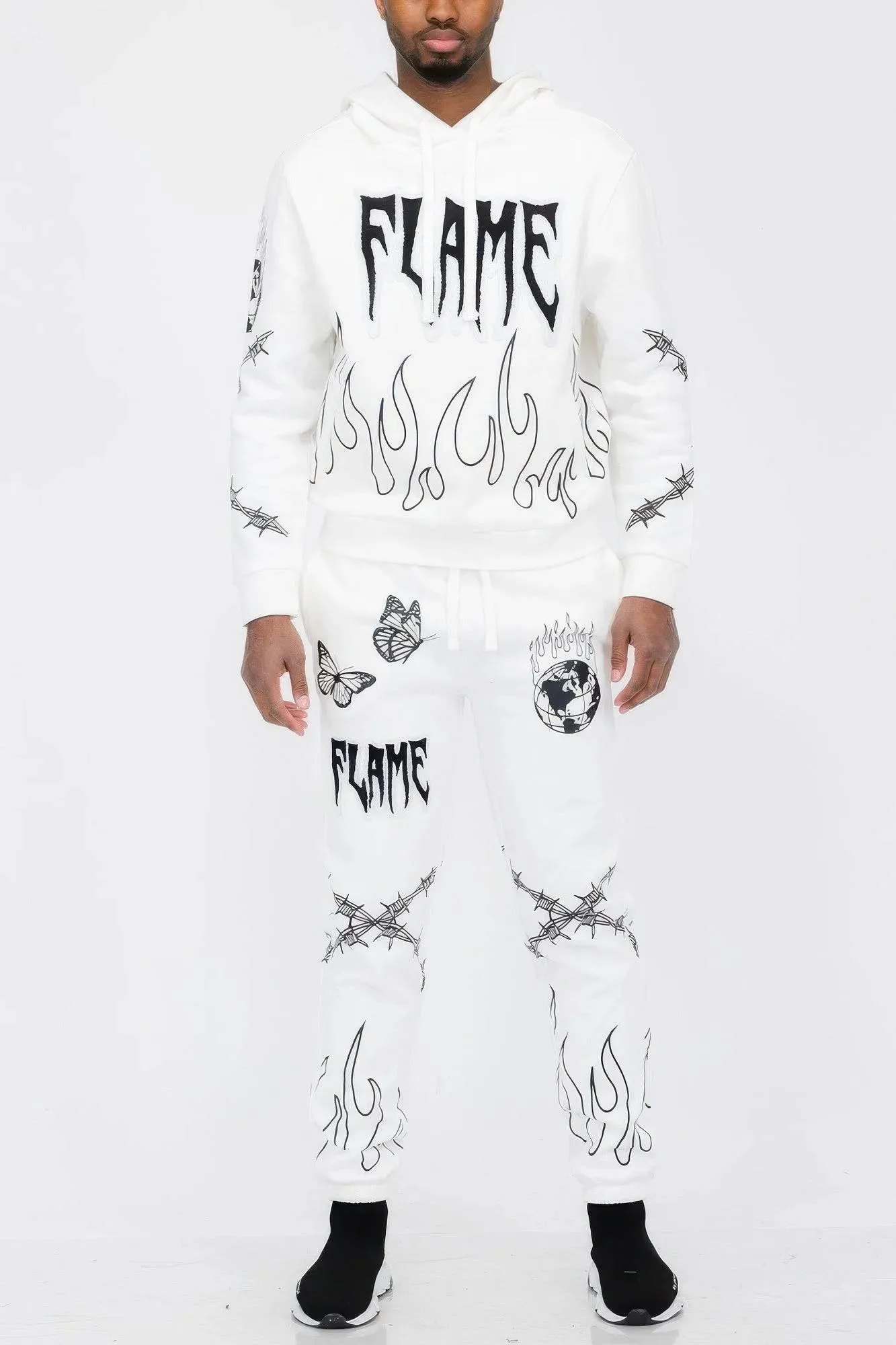 Flame Fire Chenille Hoodie Sweat Set