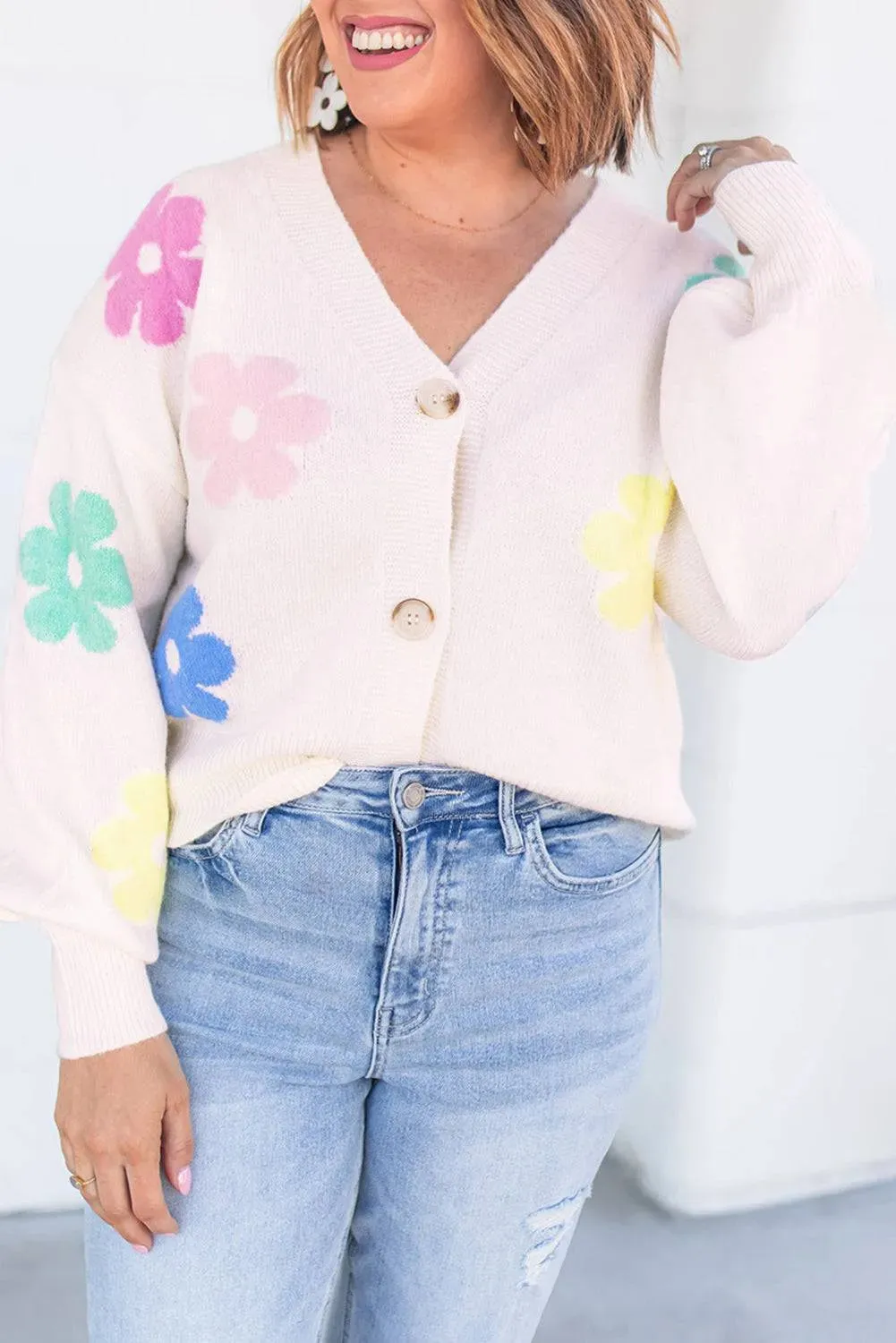 Floral Pattern Plus Size Cardigan