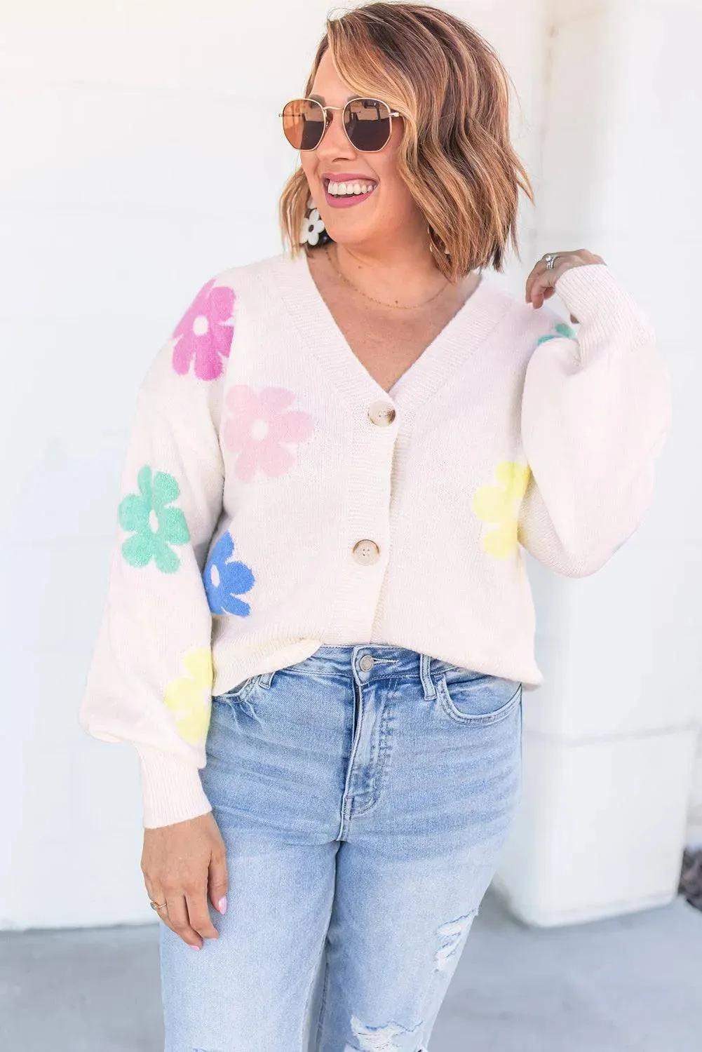 Floral Pattern Plus Size Cardigan