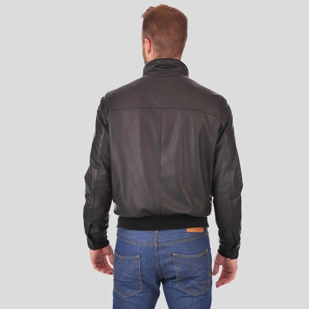 Flynn Black Bomber Leather Jacket for Men