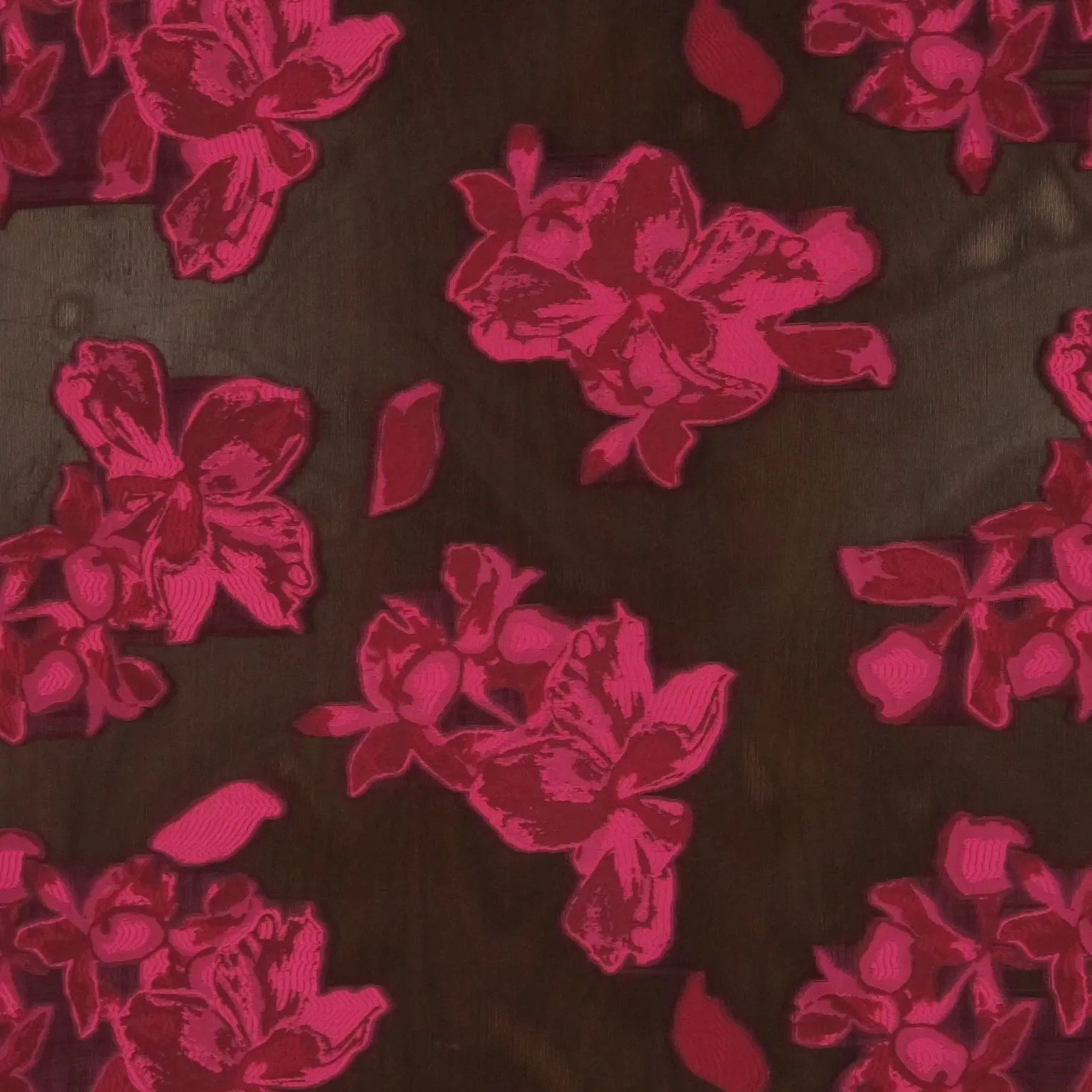 Fuchsia Floral on a Black Background Textured Brocade Fabric