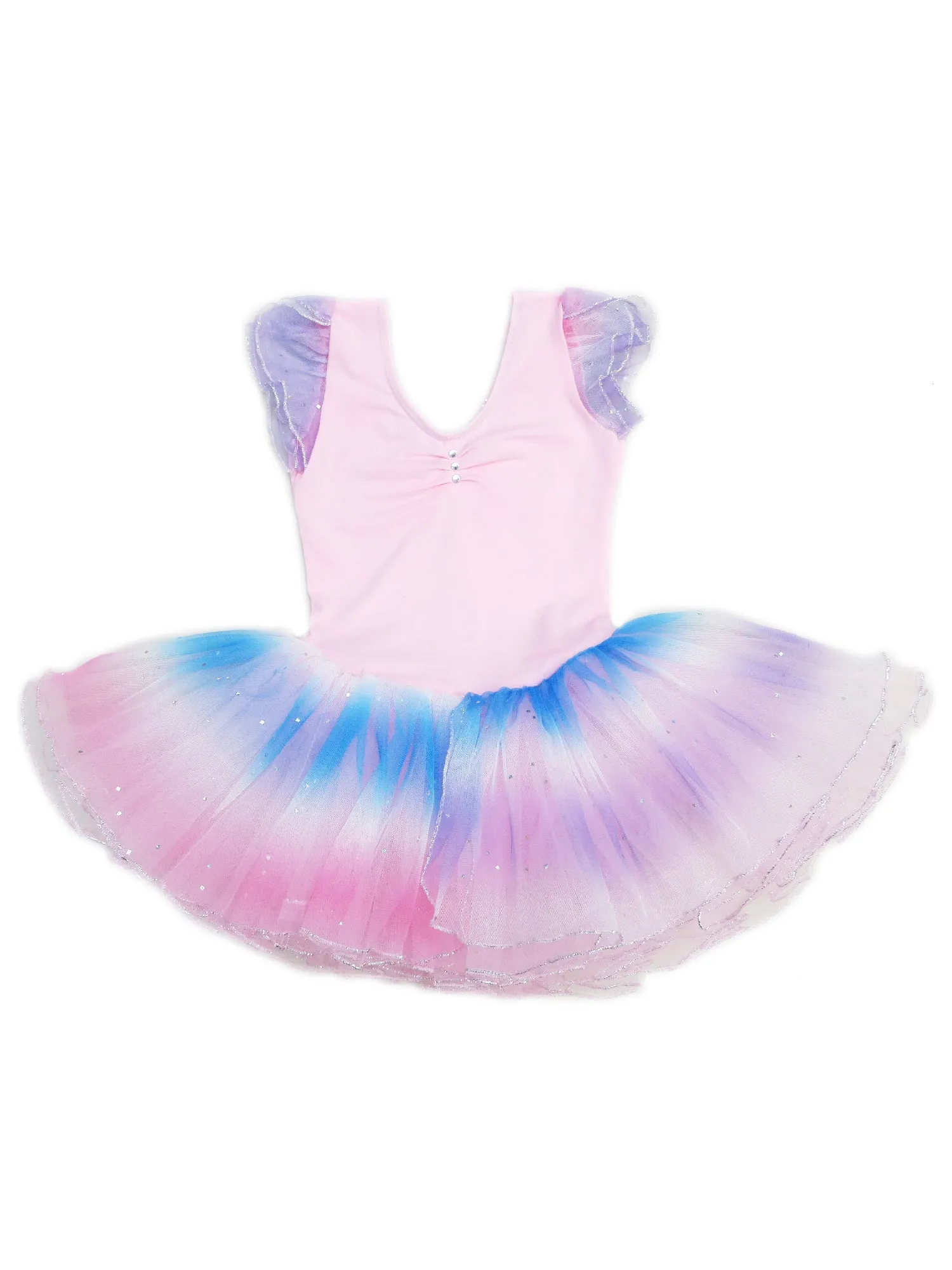 Girls Pink Rainbow Rhinestone Silver Trim Ballet Dress 24M-6