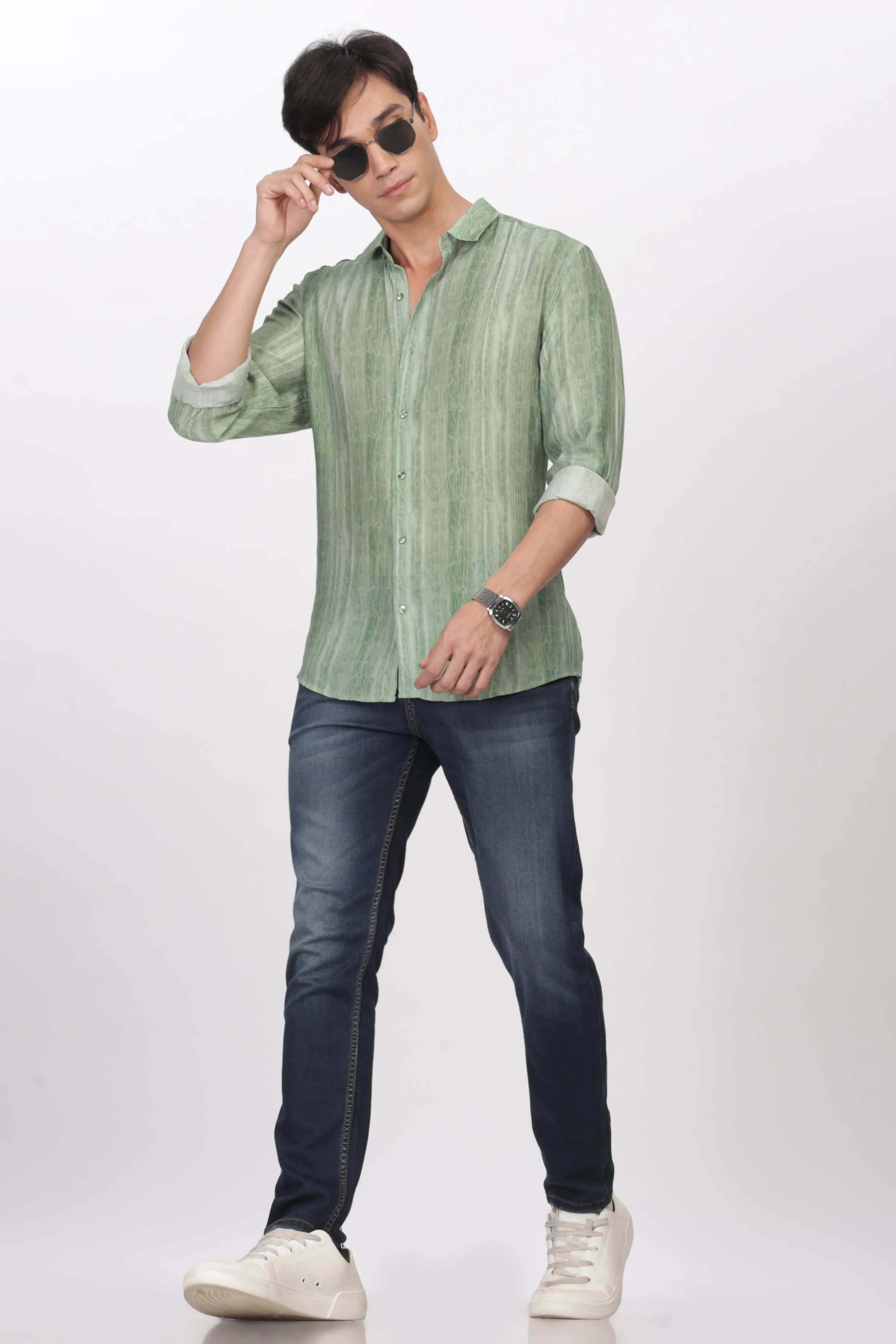 Green Slim Fit Viscose Beach Wear Shirt