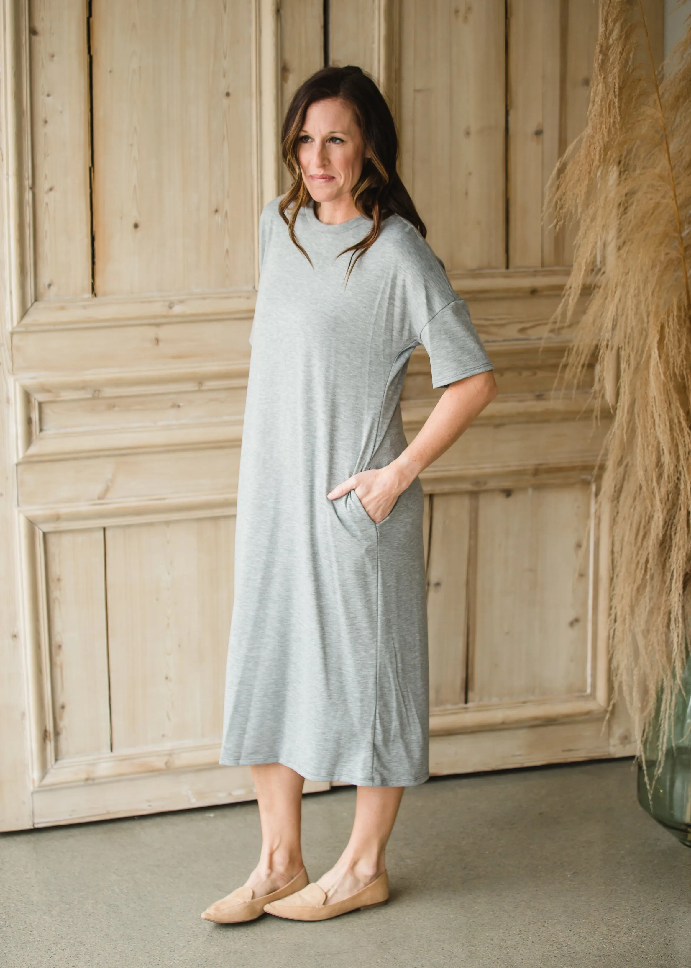 Heather Gray French Terry Midi Dress - FINAL SALE