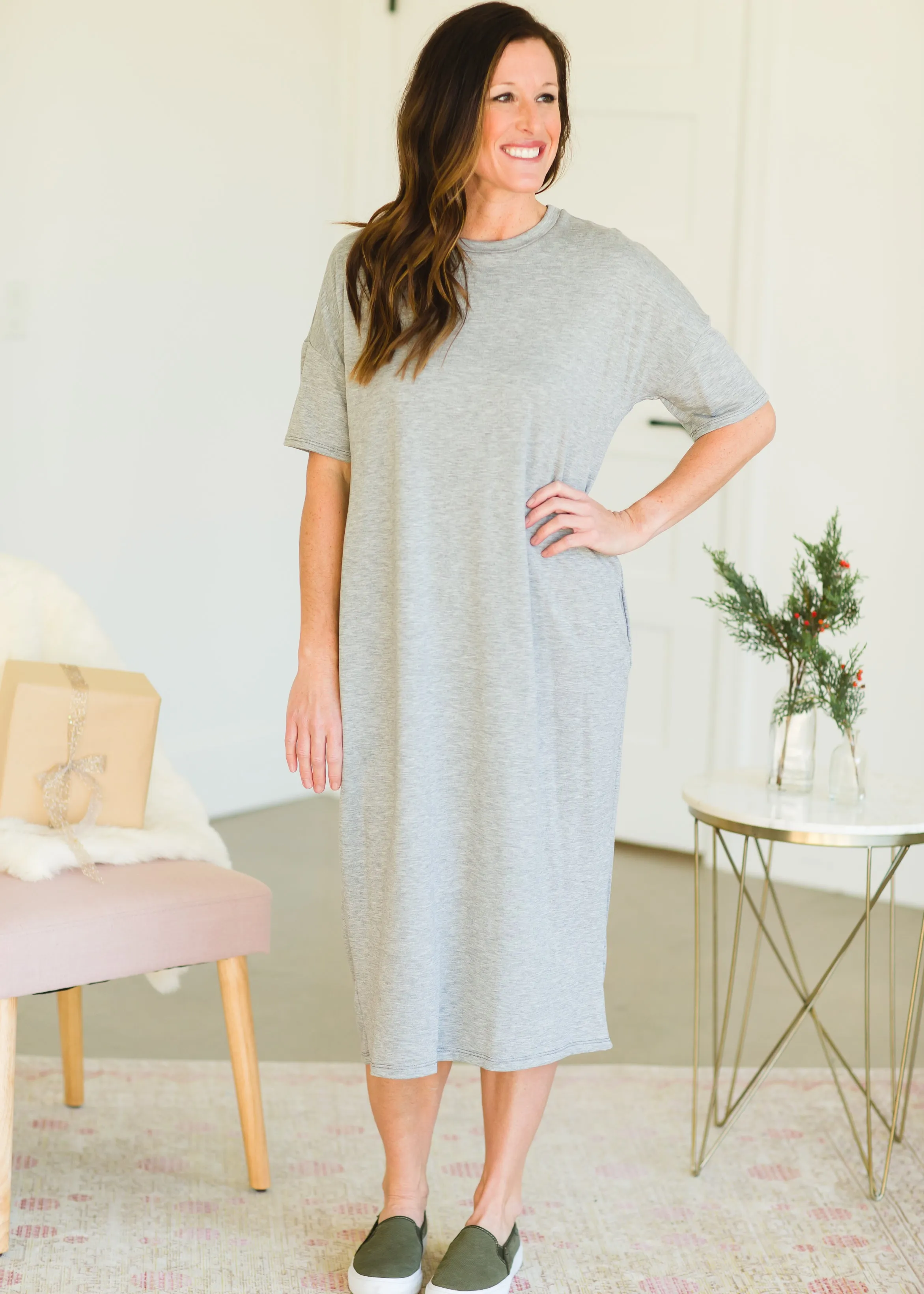 Heather Gray French Terry Midi Dress - FINAL SALE