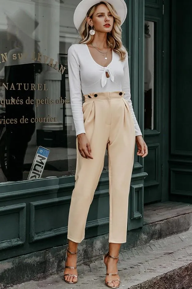 High Waist Office Loose Ankle-length Pants