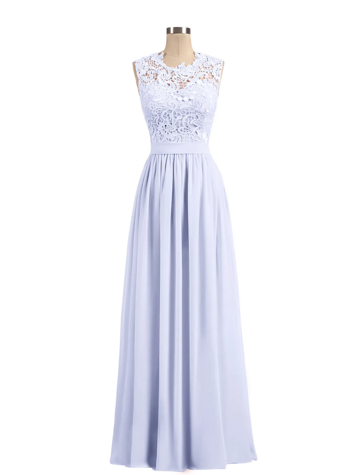 Illusion Neck Chiffon and Lace Dresses Lavender