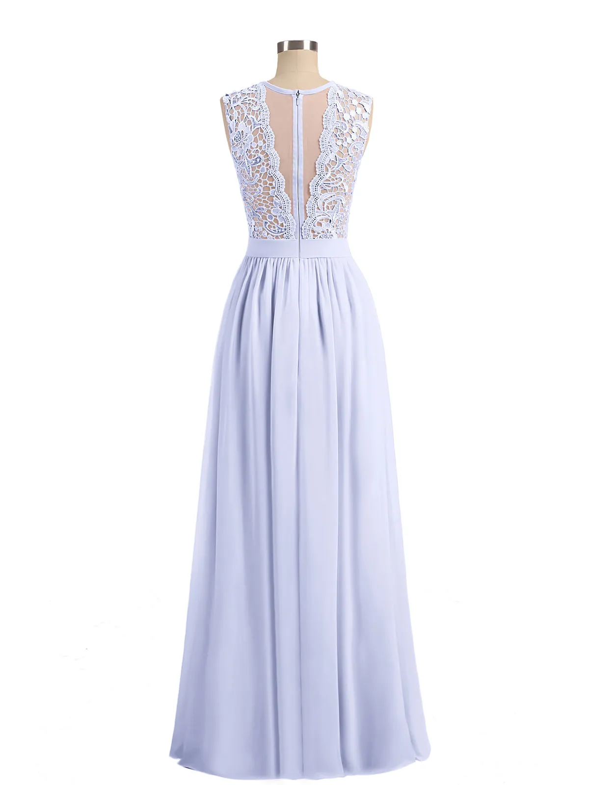 Illusion Neck Chiffon and Lace Dresses Lavender