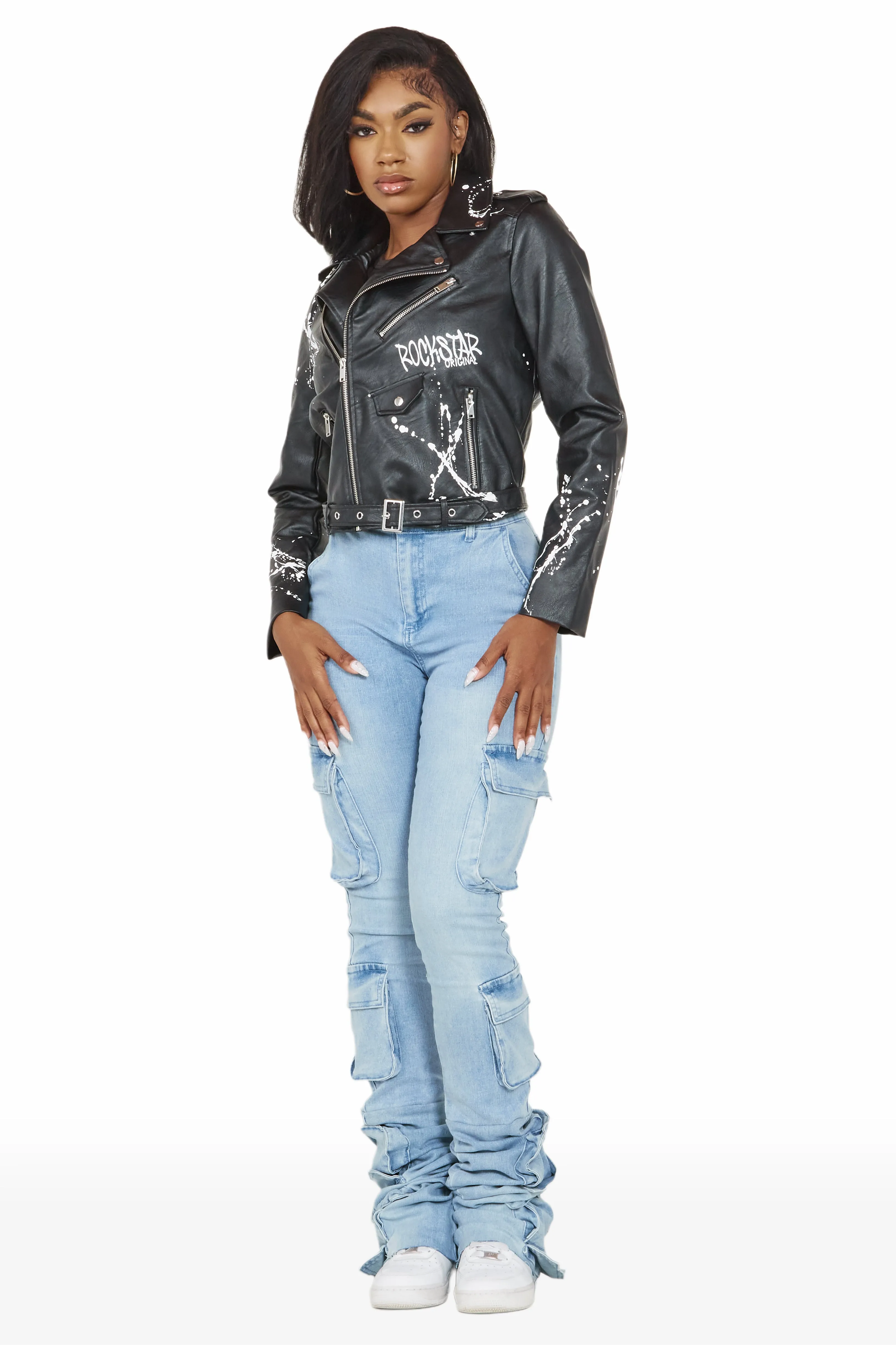 Indi Black Drippy Biker Jacket