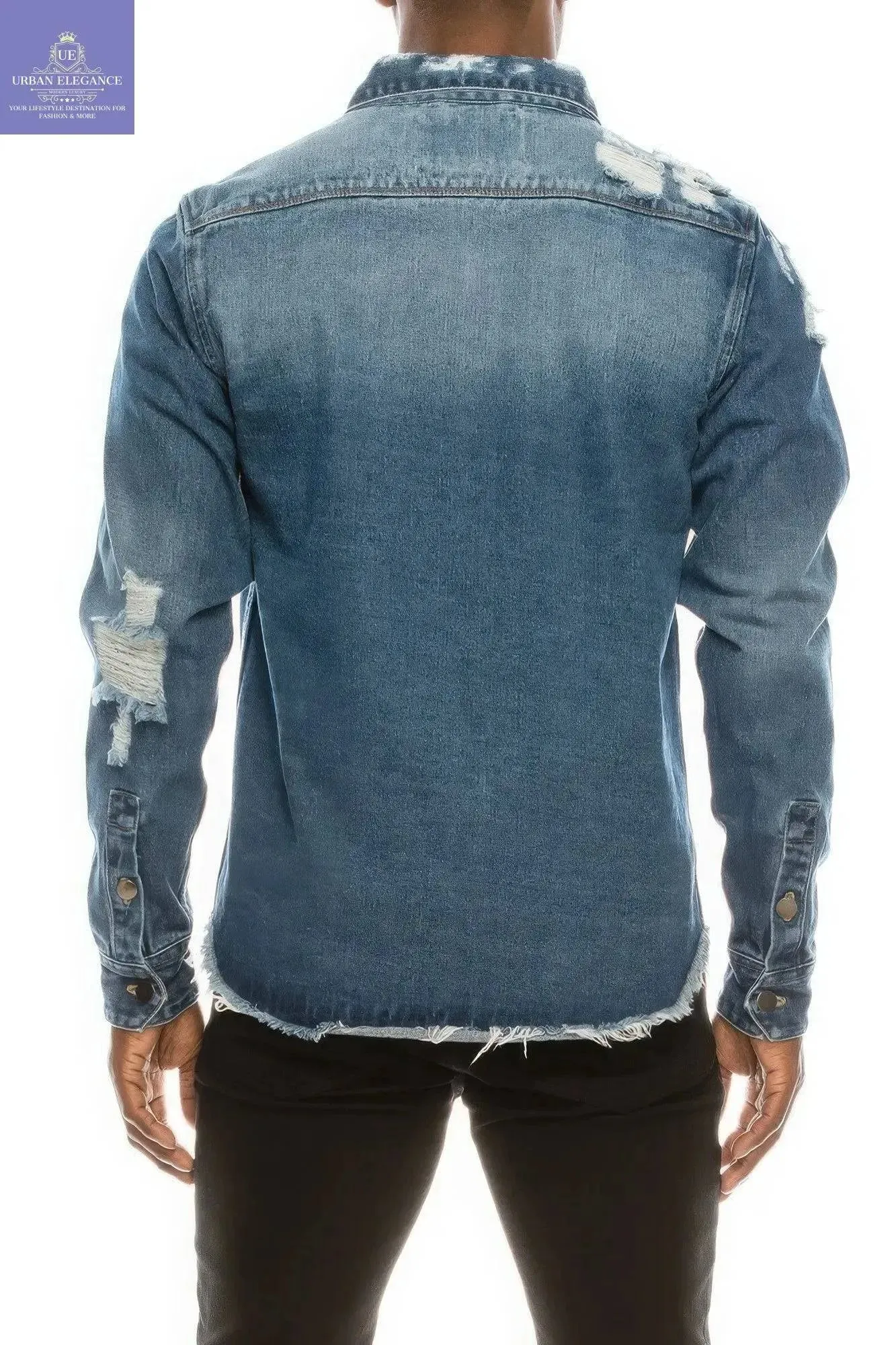 Indigo Distressed Denim Overshirt for Men