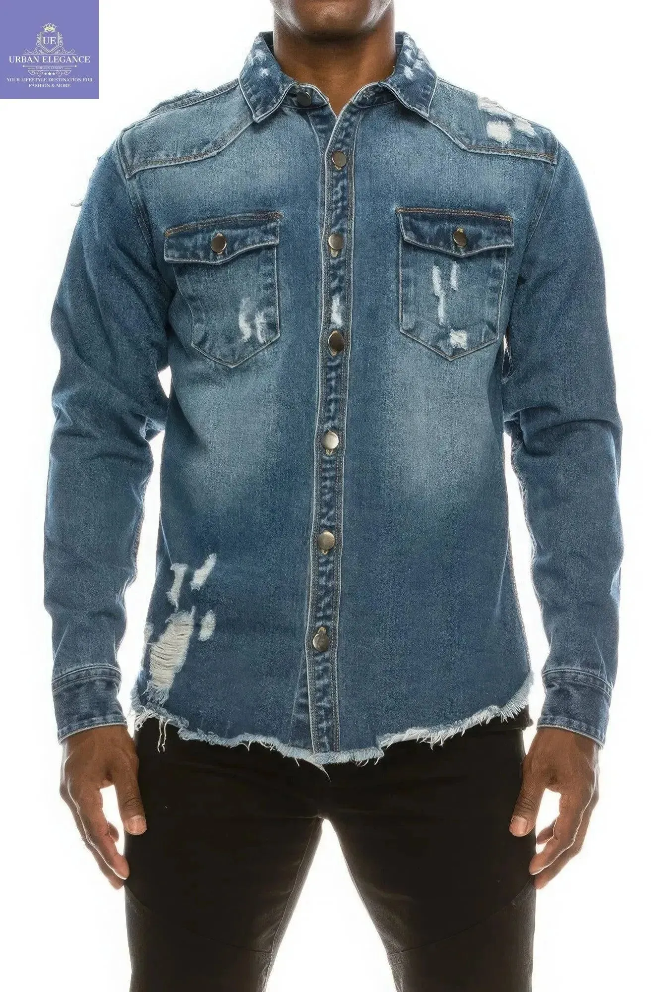 Indigo Distressed Denim Overshirt for Men