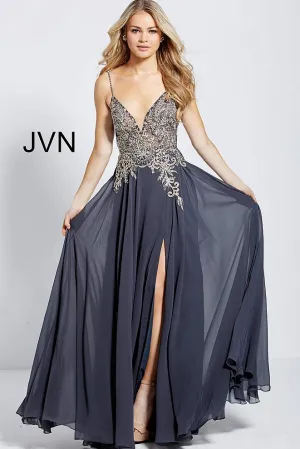 Jovani JVN55885 Size 00 Charcoal  high slit flowy Prom Dress Pageant Gown