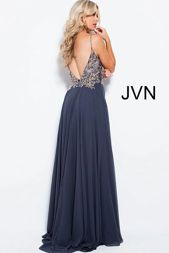 Jovani JVN55885 Size 00 Charcoal  high slit flowy Prom Dress Pageant Gown