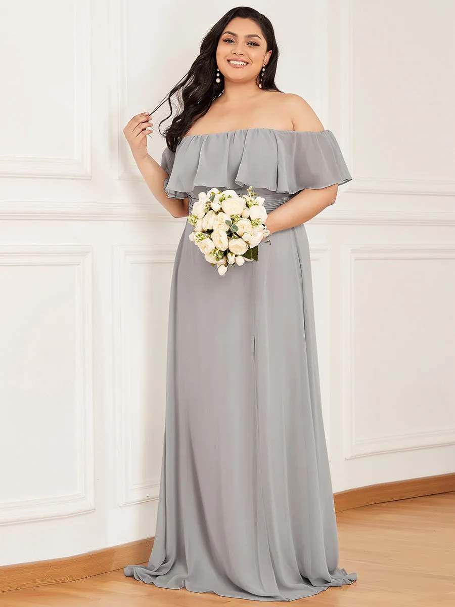 JUNE RUFFLED OFF-SHOULDER SPLIT GOWN