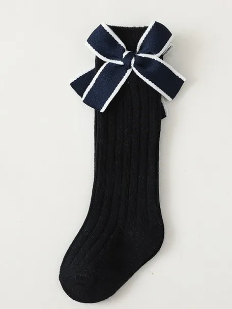 Knee High Stripe Bow Socks