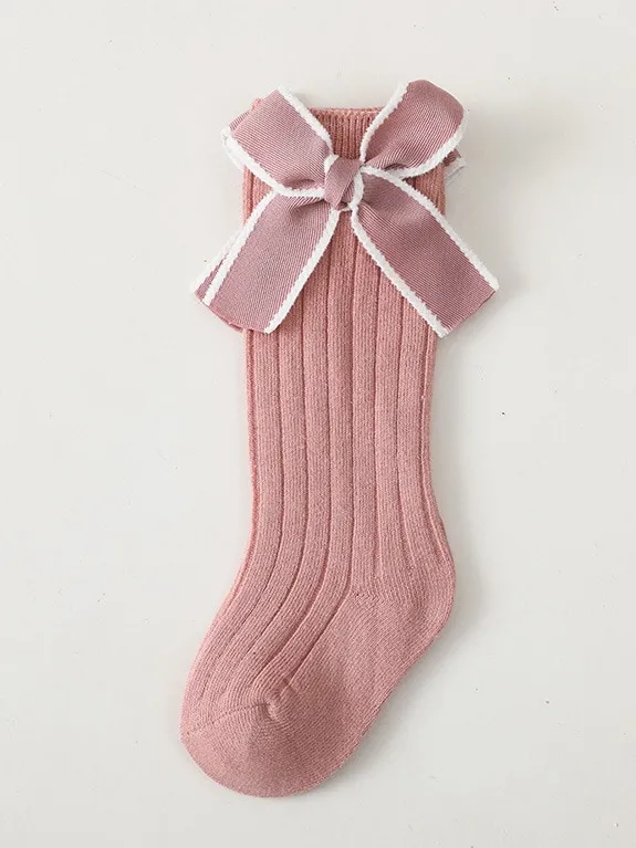 Knee High Stripe Bow Socks