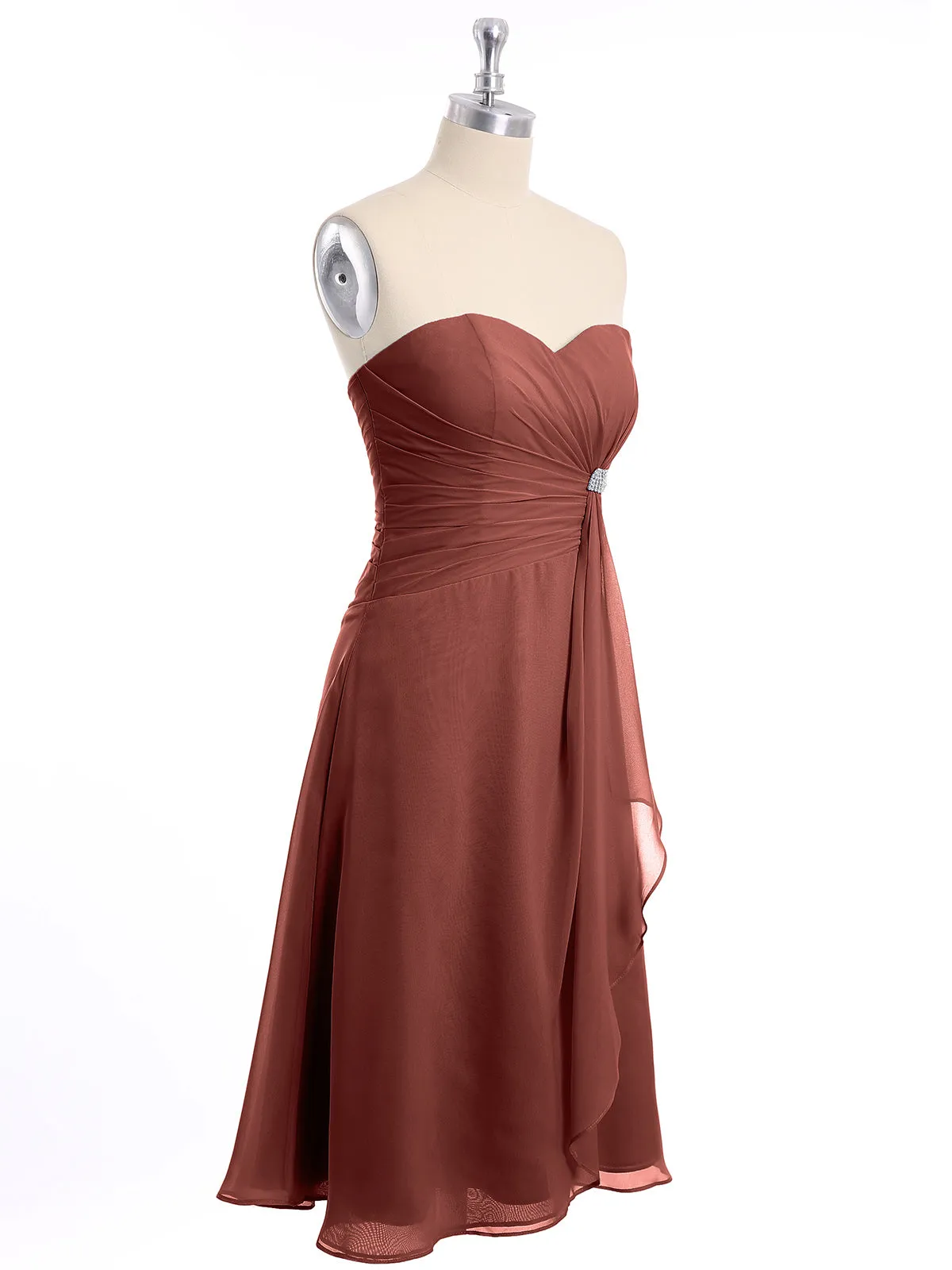 Knee Length Chiffon Dress with Sweetheart Neck-Terracotta Plus Size