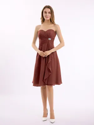 Knee Length Chiffon Dress with Sweetheart Neck-Terracotta Plus Size