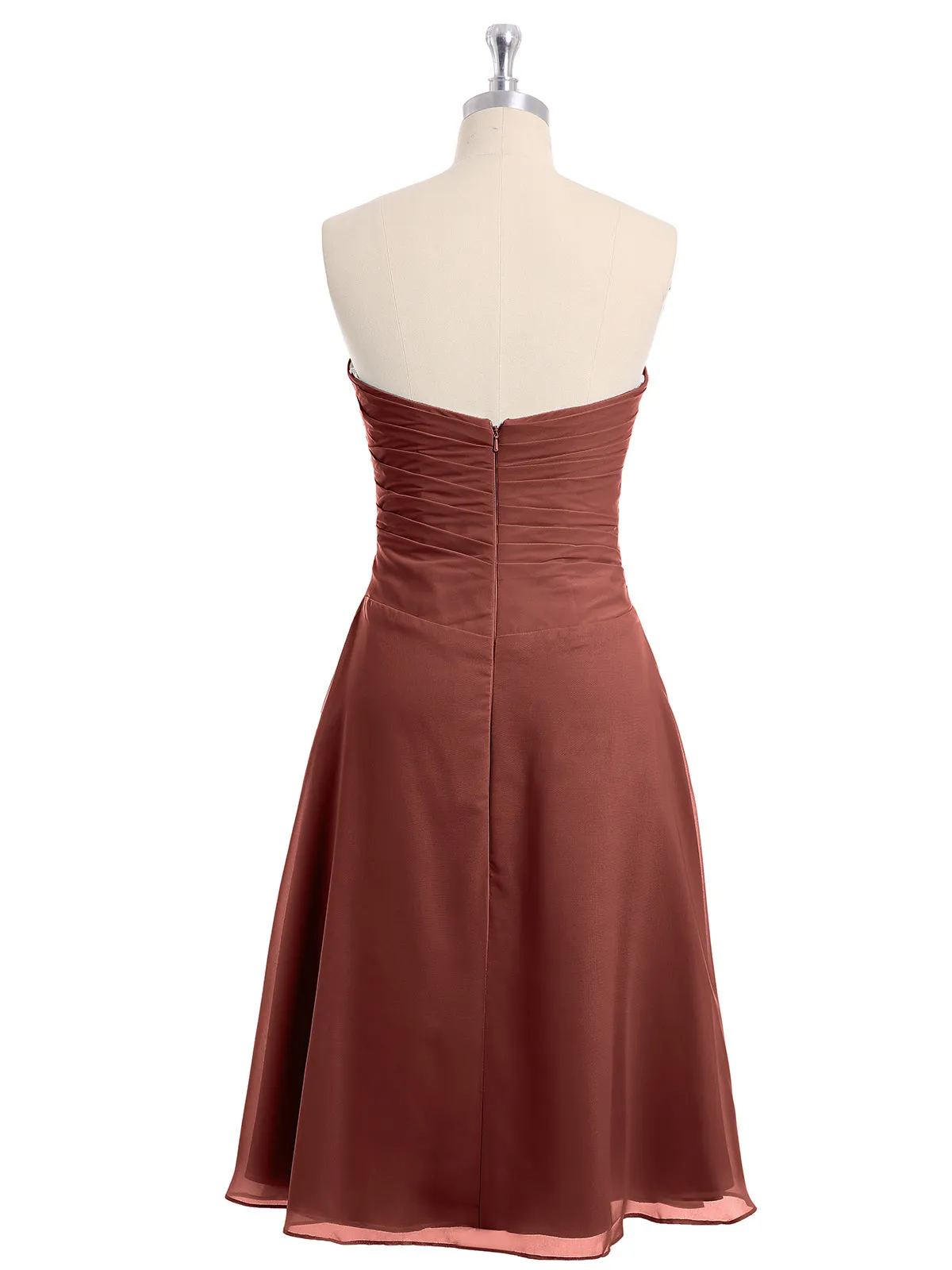 Knee Length Chiffon Dress with Sweetheart Neck-Terracotta Plus Size