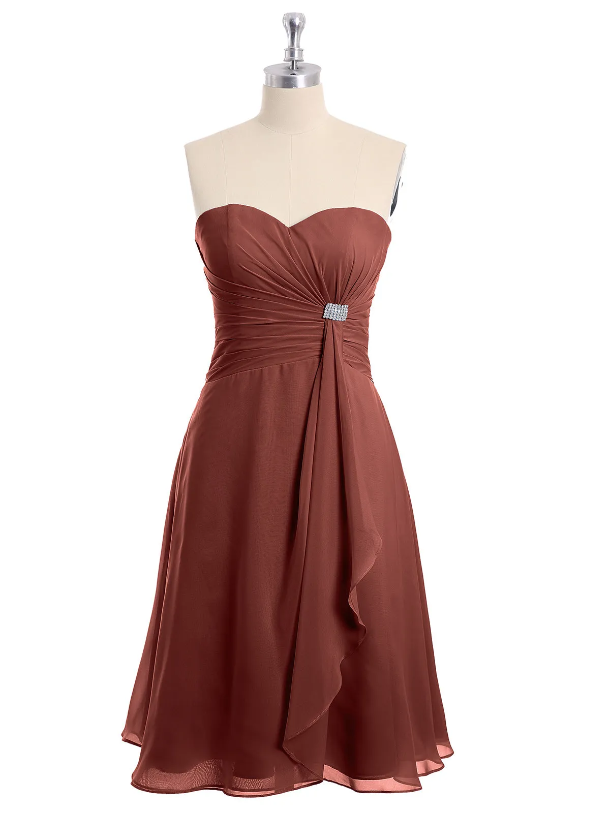 Knee Length Chiffon Dress with Sweetheart Neck-Terracotta Plus Size