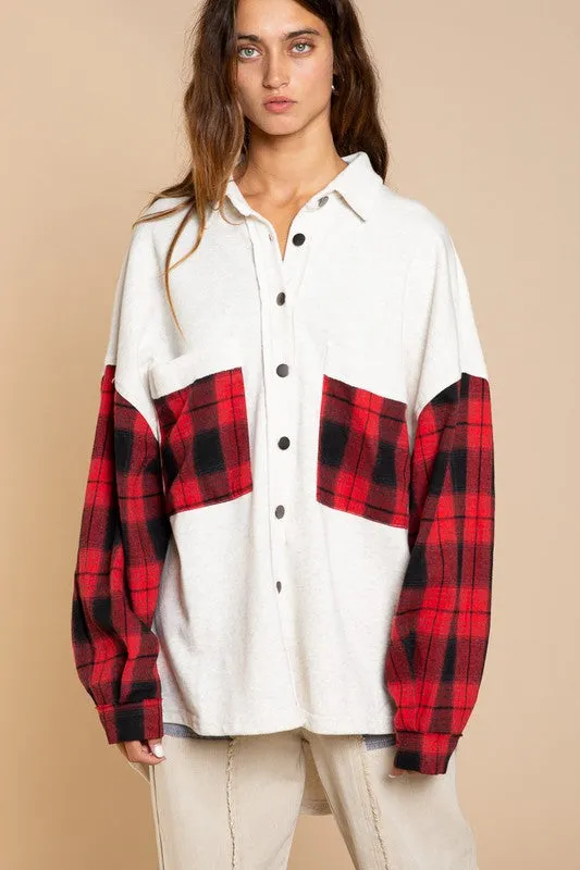 Long Sleeve With Plaid Detail Sleeve Shacket